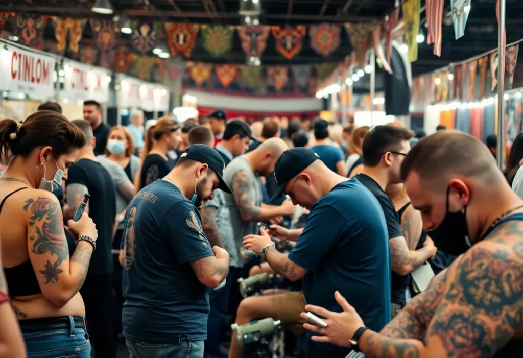 Tattoo artists showcasing their work at the Grand Rapids Tattoo Festival