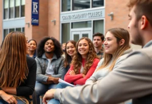 Students participating in a town hall meeting at Grand Rapids Community College