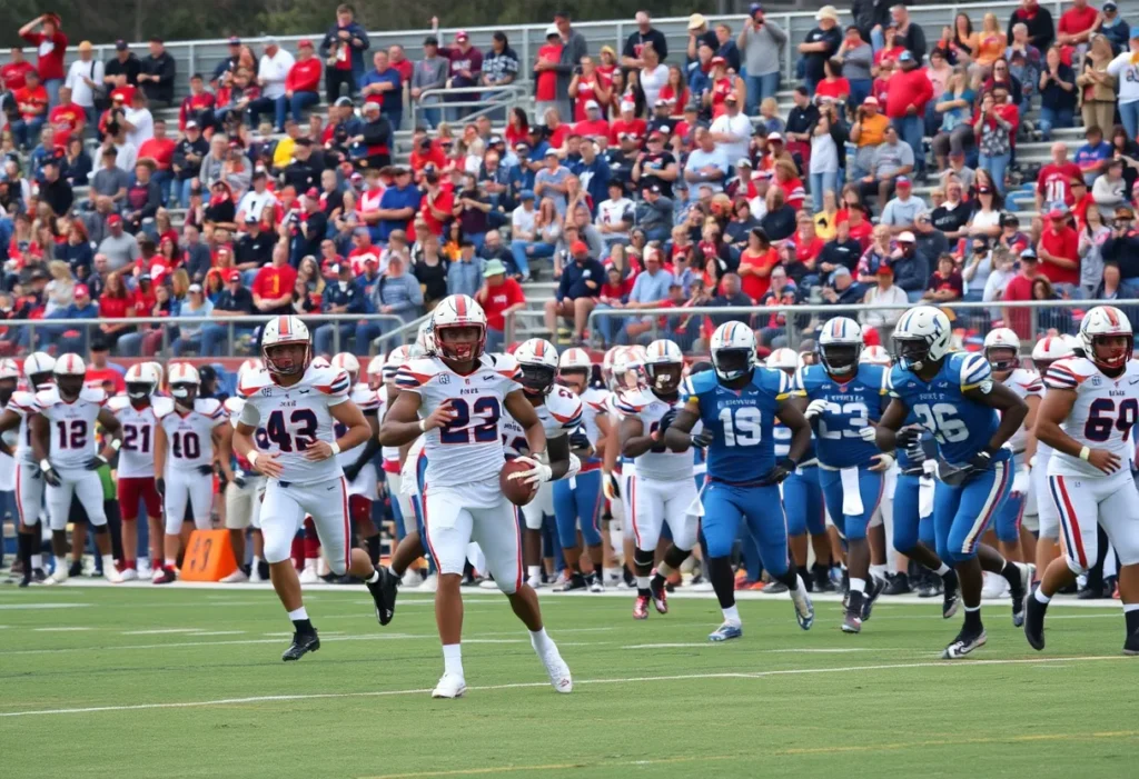 GVSU football team celebrates a victory on the field