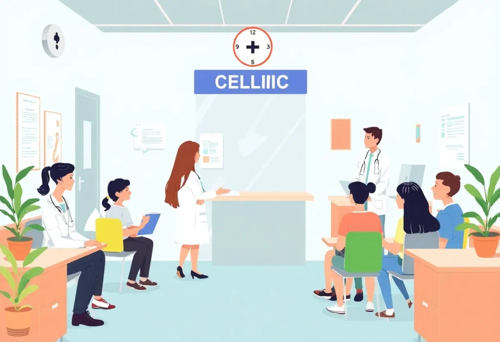 Students receiving healthcare services in a modern clinic