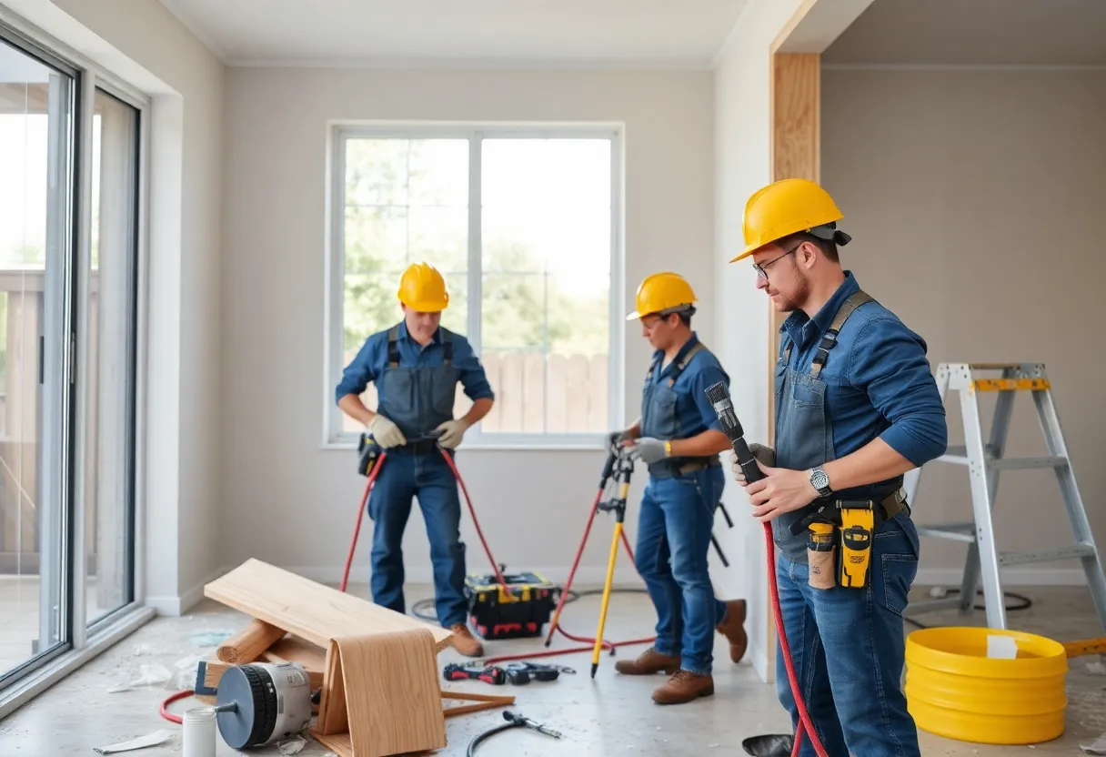 Professionals conducting a home restoration process