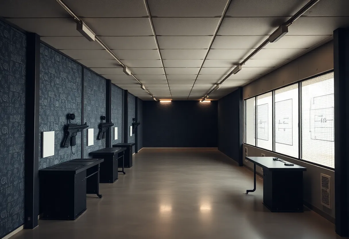Indoor shooting range with multiple bays and safety features