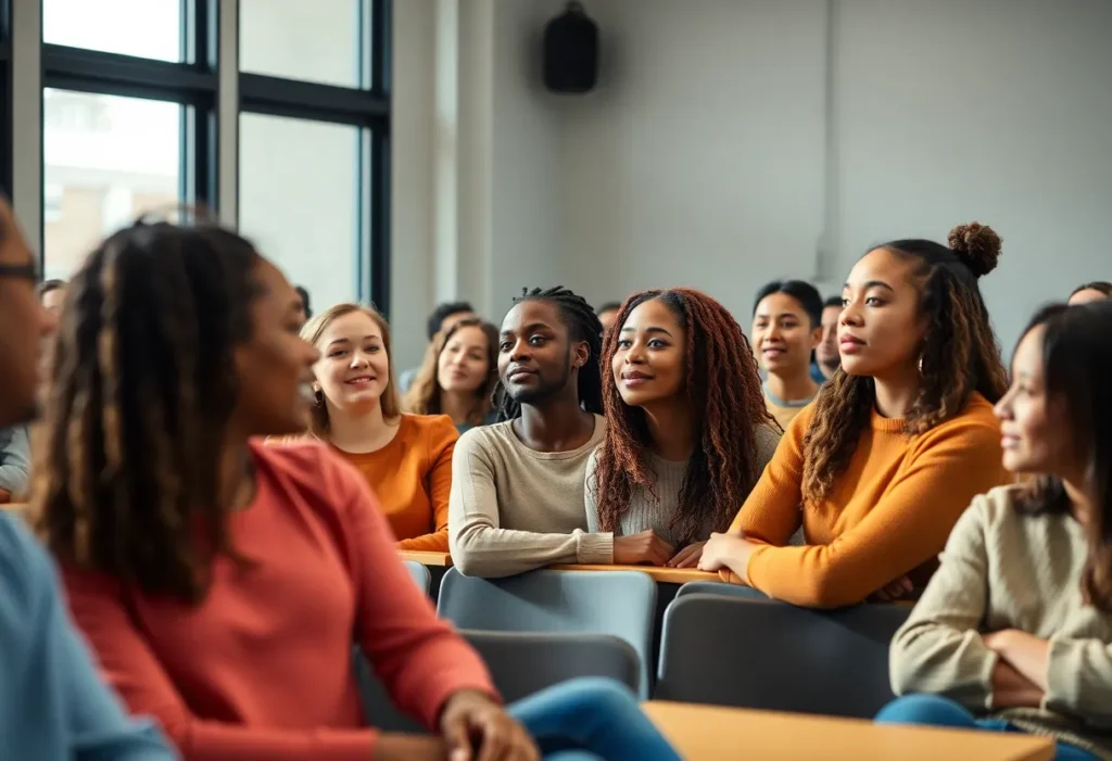 Students attending a motivational lecture at Grand Rapids Community College.
