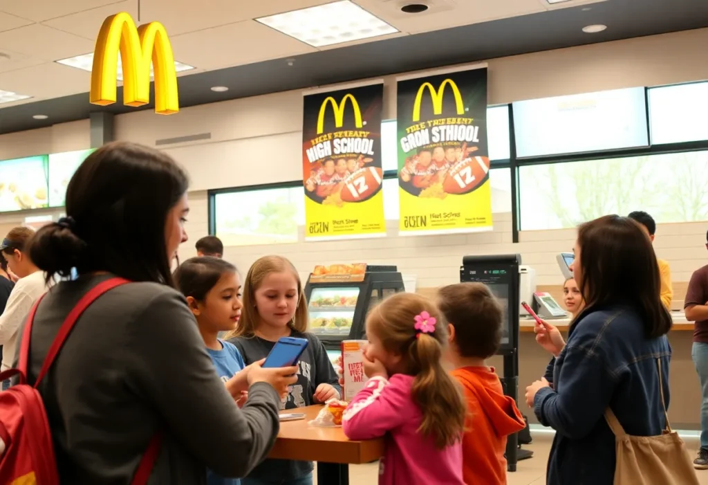 Families and students participating in a McDonald's fundraiser for high school football teams