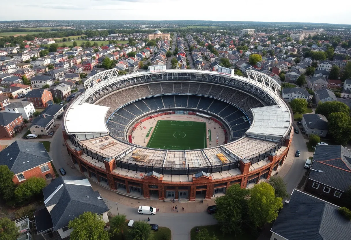 Aerial view of Memorial Stadium showing recent renovations.