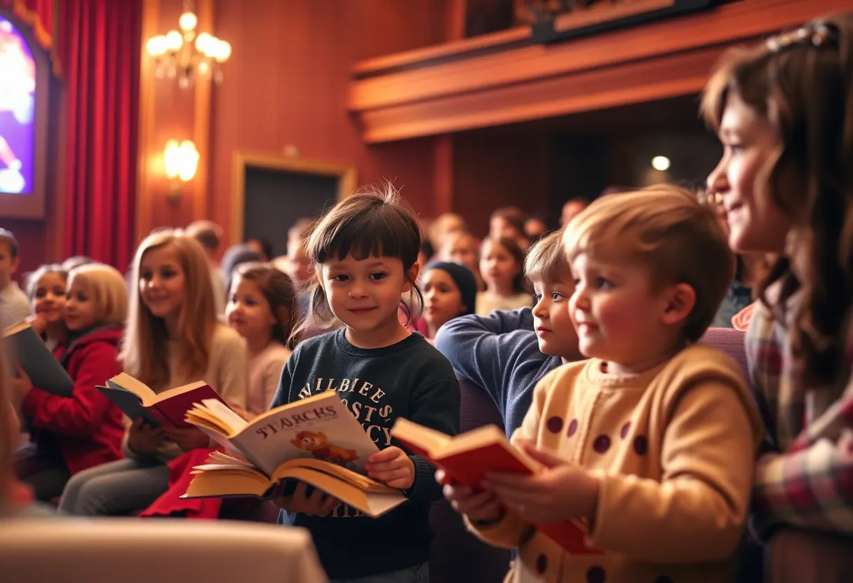 Community members gathered at a theater for a fundraising event.