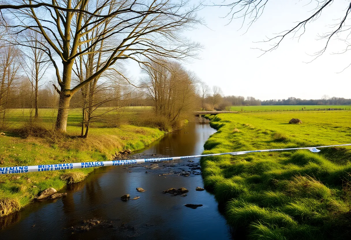 View of Plaster Creek where a police investigation is underway.