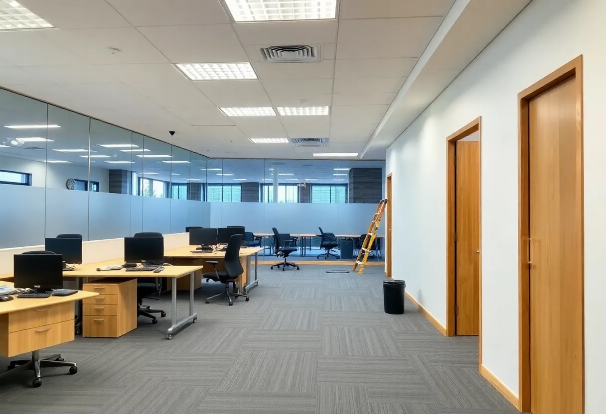 Interior view of a renovated Secretary of State office with modern design elements.