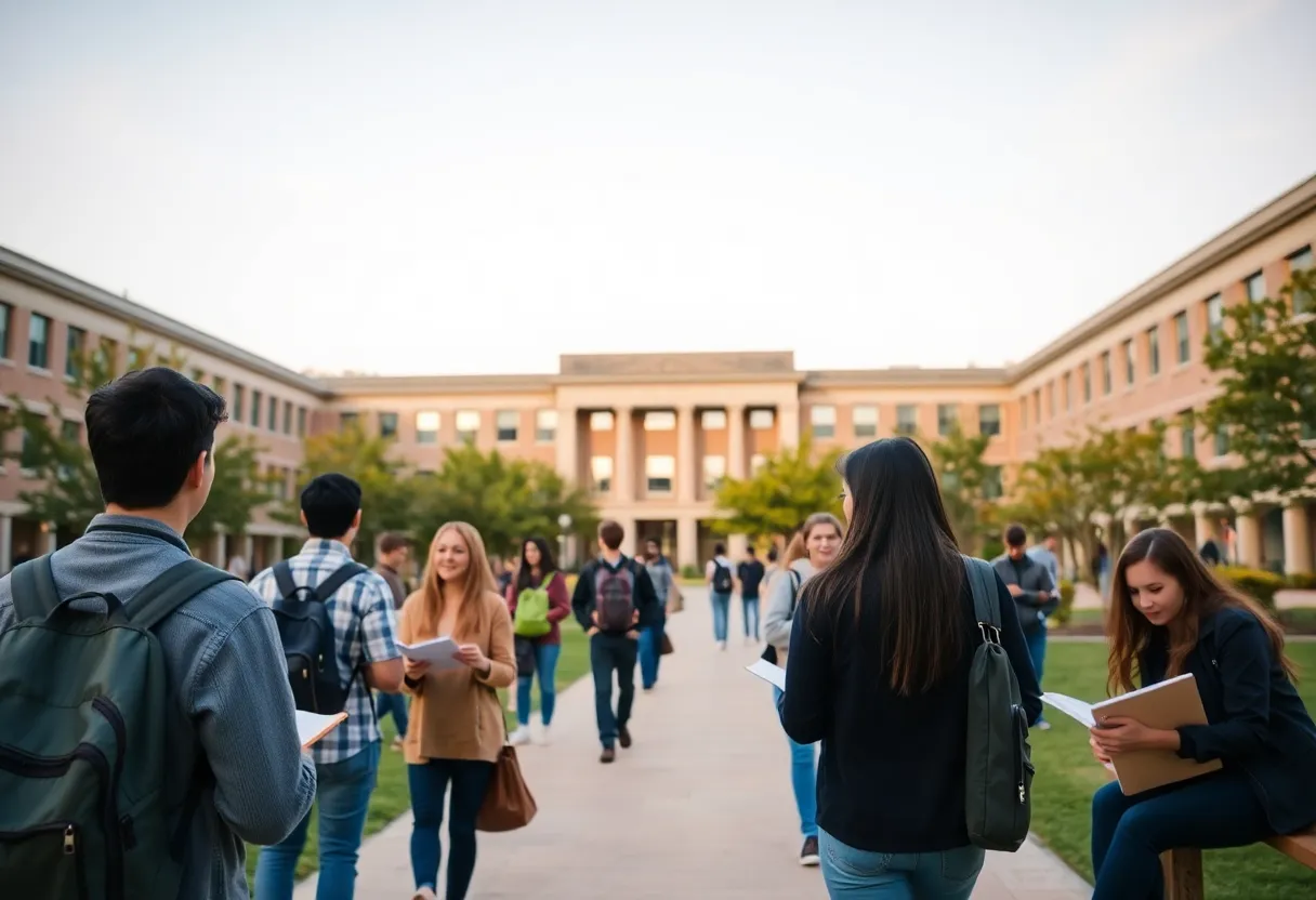 Davenport University campus with students studying