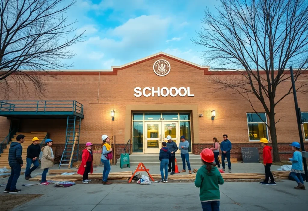 East Grand Rapids school building with construction tools.