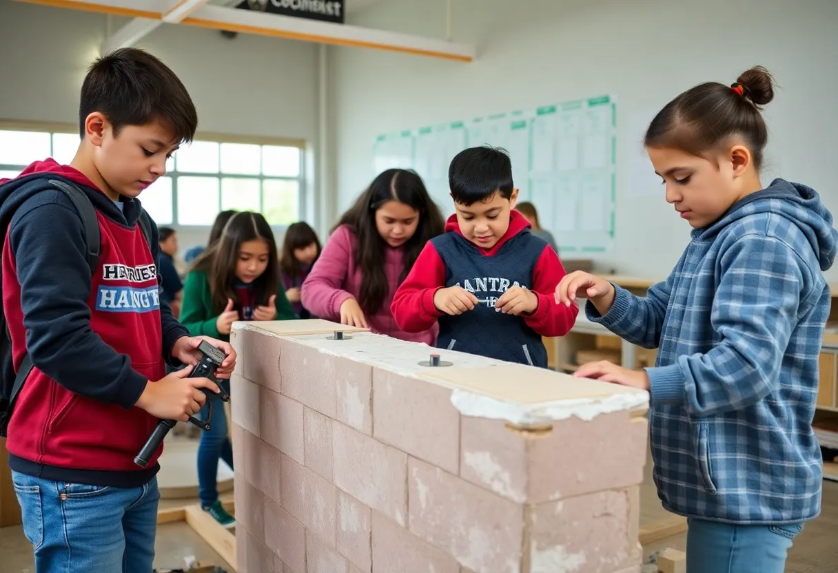 High school students working on a home construction project in Ann Arbor.