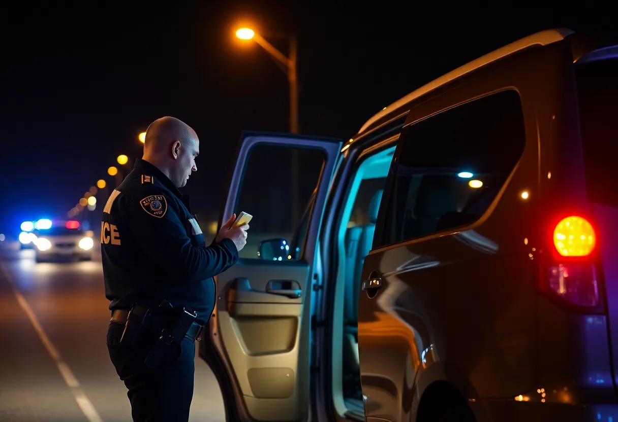 Police conducting a traffic stop on a van suspected of drug trafficking