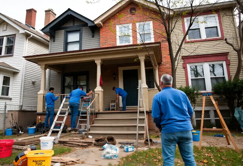 Renovated homes in Detroit showcasing community home repair efforts.