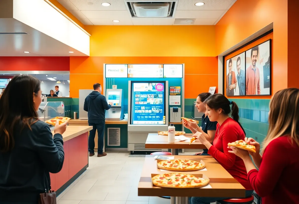 Interior view of renovated Little Caesars with self-service kiosks and Pizza Portal