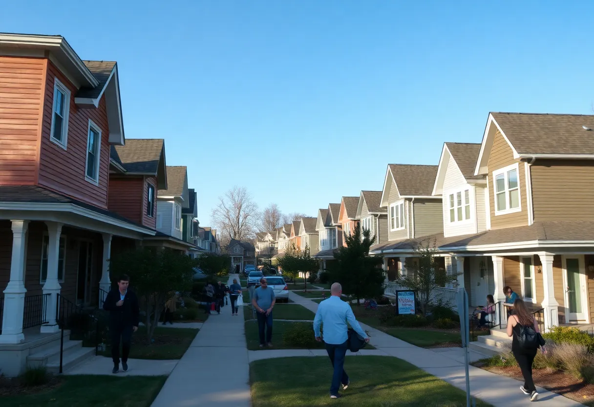 Suburban Michigan neighborhood with houses and For Sale signs