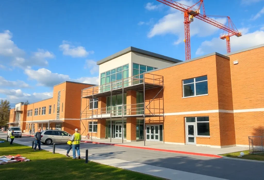 Construction workers renovating Oakland County school facilities