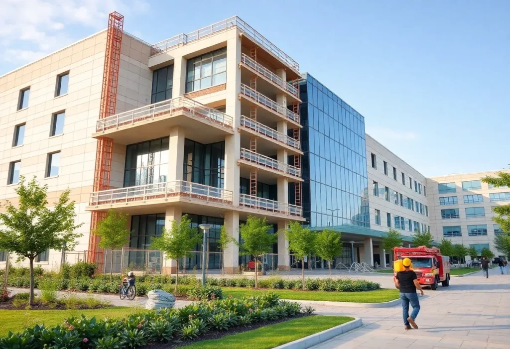 Construction site of Trinity Health Ann Arbor Hospital undergoing renovation