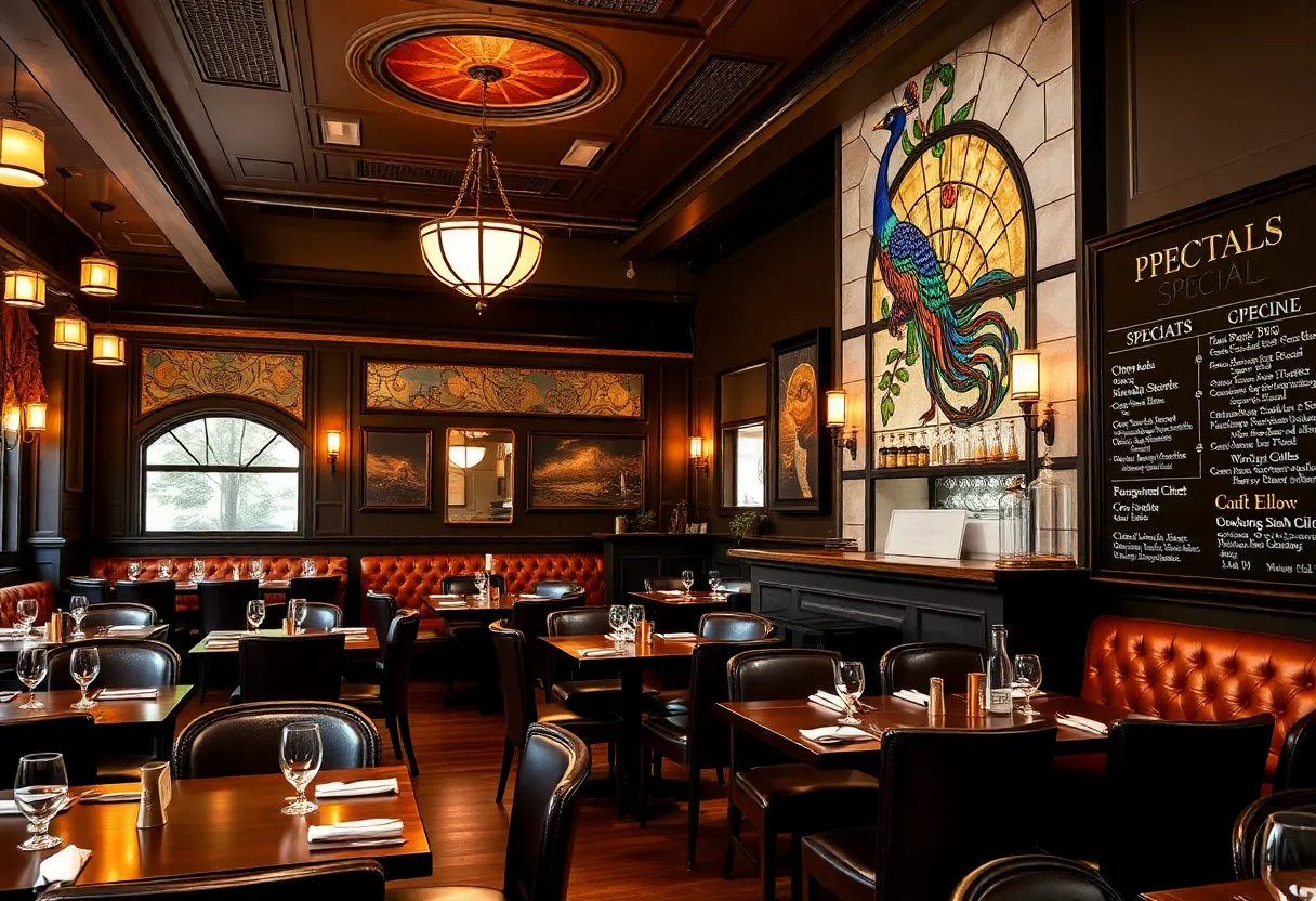 Renovated dining area of West End Grill showcasing new chairs and lighting