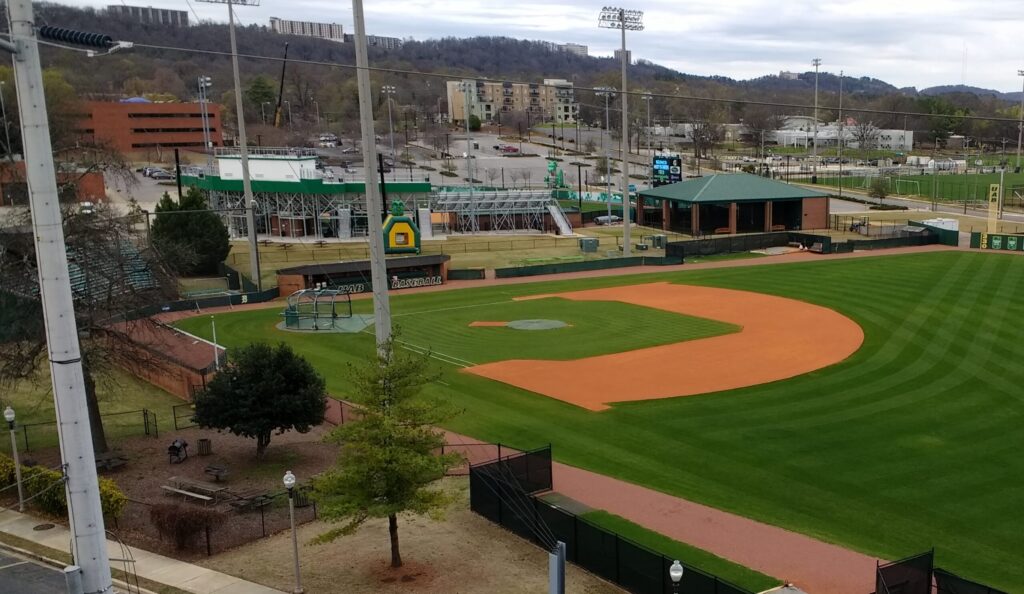 Baseball and glove on a diamond